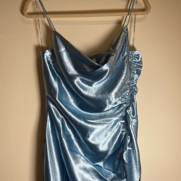 Sachin & Babi Jennings Ruched Hammered Satin Side-Slit Gown in Milky Blue - Picture 7 of 11